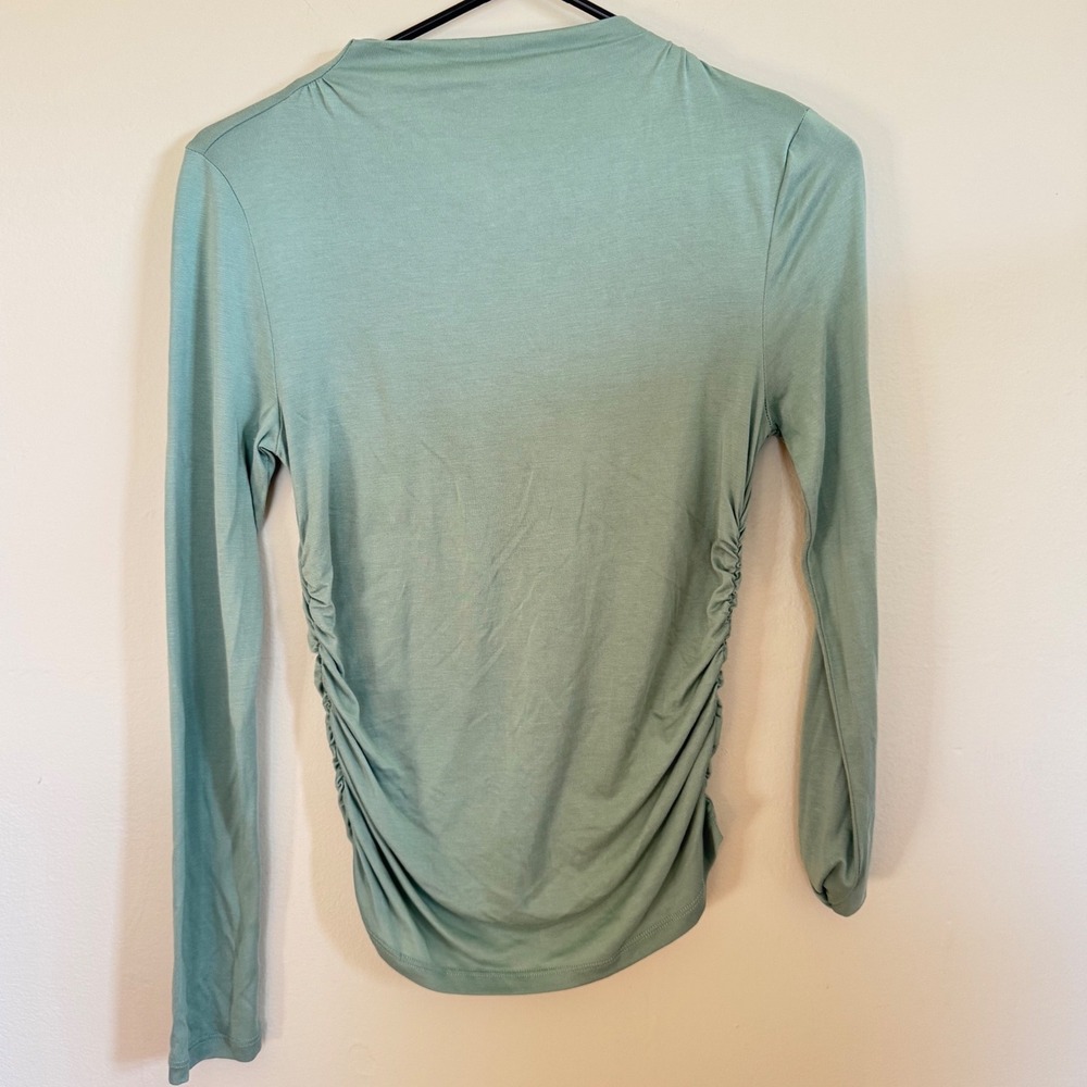 Elodie Sage Green Ruched Side Mock Neck Long Sleeve Top XS